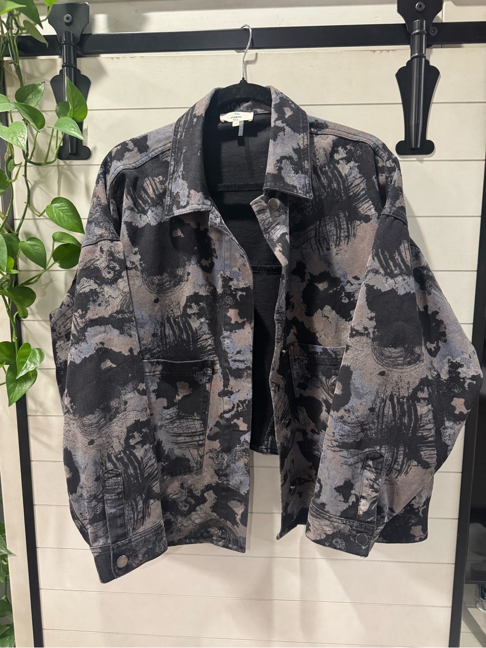 entro Abstract Print Shirt Jacket - Black & Gray